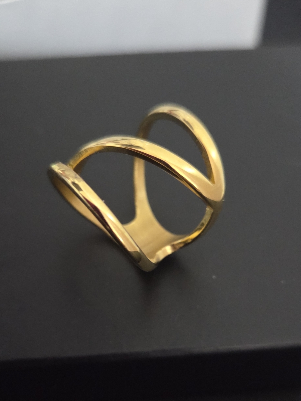 316-L Stainless Steel Gold Plated Gold Open Wave Statement Ring Size 5.5